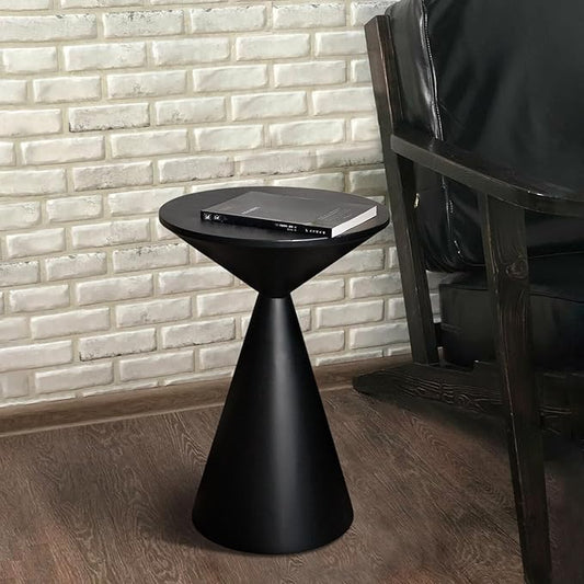 COVLON Small Drink Table, Round Martini Table, Drum End Table Side Table, Metal Accent Table,for Small Space Living Room, Bedroom, Black