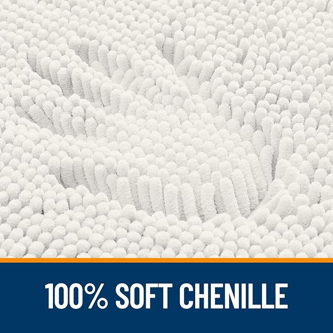 OLANLY Toilet Rugs U-Shaped 24x24, Extra Soft Absorbent Chenille Contour Bathroom Rugs for Toilet, Dry Quickly, Machine Washable, Non-Slip Bath Mat, Ivory