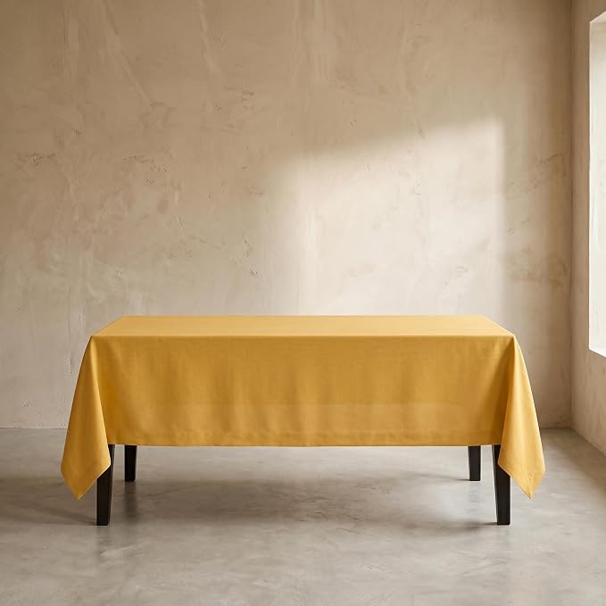 Solino Home Linen Tablecloth 60 x 120 Inch - 100% Pure Linen Mustard Yellow Table Cloth for Rectangle Tables - Fete, Machine Washable Tablecloth for Summer