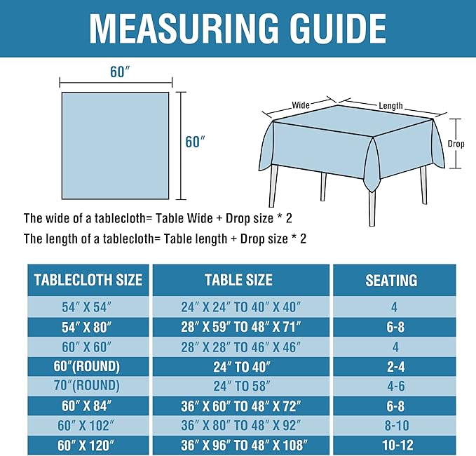 H.VERSAILTEX Linen Textured Tablecloth 60 x 60 Waterproof Decorative Table Cloth Spill-Proof Linen Look Cover for Party Table Extra Soft and Thick Fabric Wrinkle Free, Heather Stone Blue
