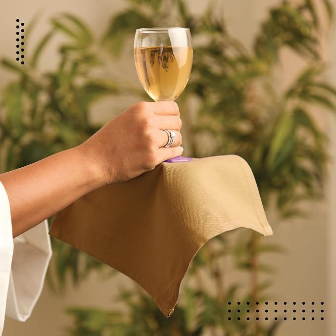 Encasa XO Cocktail Cloth Napkins Set of 12 | Pure Cotton Table Napkin | Size (9"x9") | Mustard Solid | Machine Washable