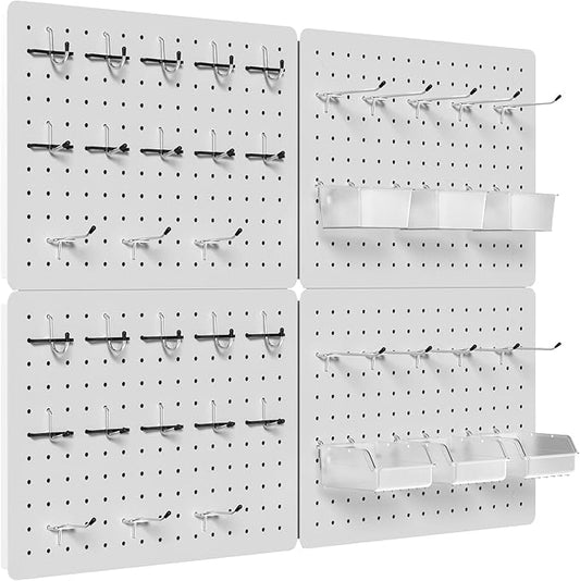 Peg Board for Tools, 4 Pack Metal Pegboard Wall Organizer with Hooks,16"×12" White Pegboard Panels for Walls Home, Garage Tool Storage, Kitchen, Office Organization, Craft Room