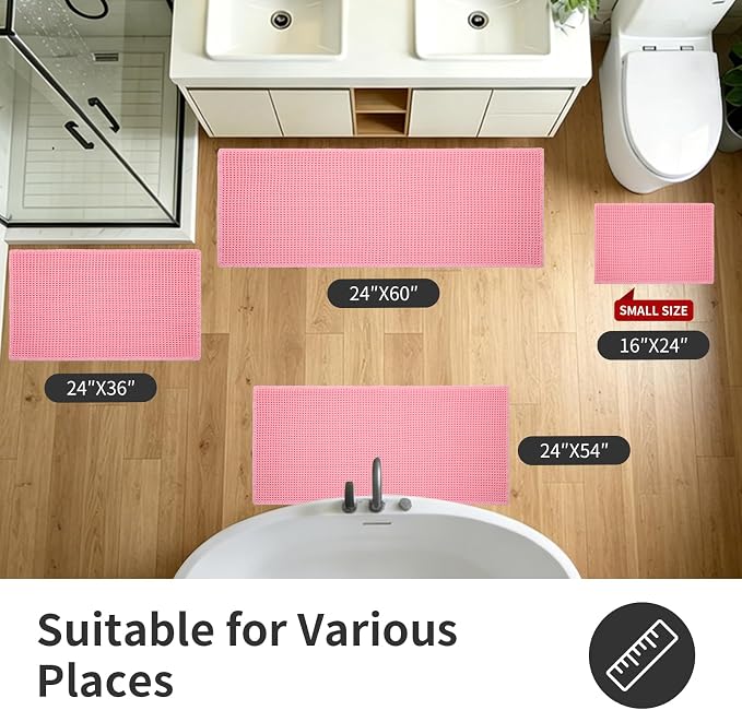 ILANGO Upgraded Waffle Bathroom Rugs,Super Absorbent Boho Non Slip Runner Bathroom Mats Quick Dry,Ultra Soft Machine Washable Mat with Tassels for Hallway,24x48,Pink