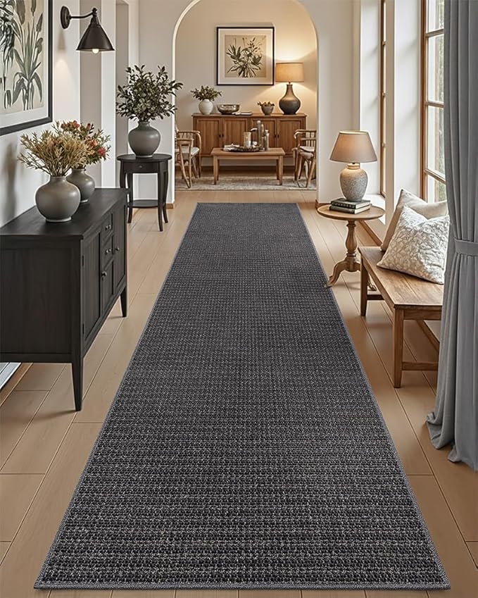 DEXI Hallway Runner Rug Hallway 3x10, Non Slip Low Pile Entryway Rug Runners with Rubber Backing, Dirt Trapping Hallways Floor Carpet for Indoor Hall Kitchen Bedroom Bathroom Laundry Room, Dark Grey