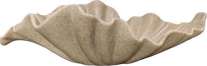 16" Large Decorative Bowl decor, Modern Home Decoration Scallop Bowl,Fashion Key Bowl for Entrance Table, Decorative Fruit Bowl for Kitchen Counter, Ruffle Decor, Artificial Stone Beige