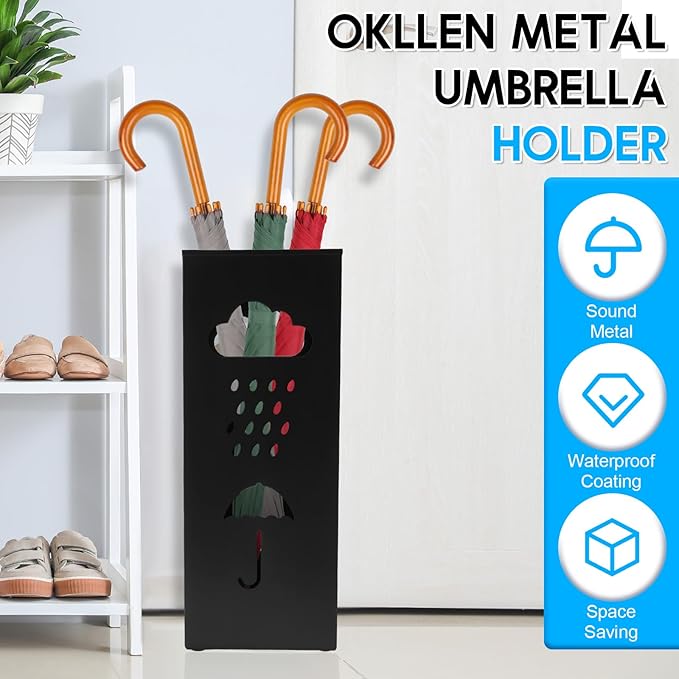 Umbrella Stand Metal Umbrella Holder,Hollowed Square Walking Cane Organizer Rack for Home Office Entryway(Black,1)