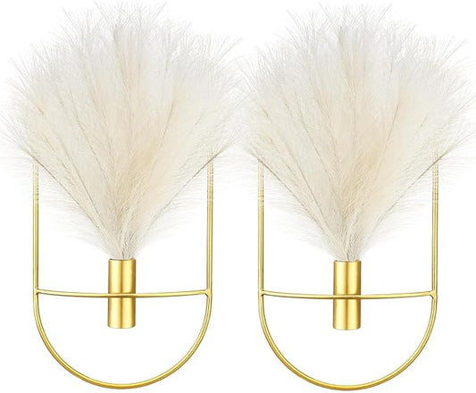 Peryiter 2 Pcs Boho Wall Decor Metal Gold Wall Art Hanging Planters with Artificial Pampas Modern Home Decor Display Art for Living Room Bedroom Bathroom(Oval)