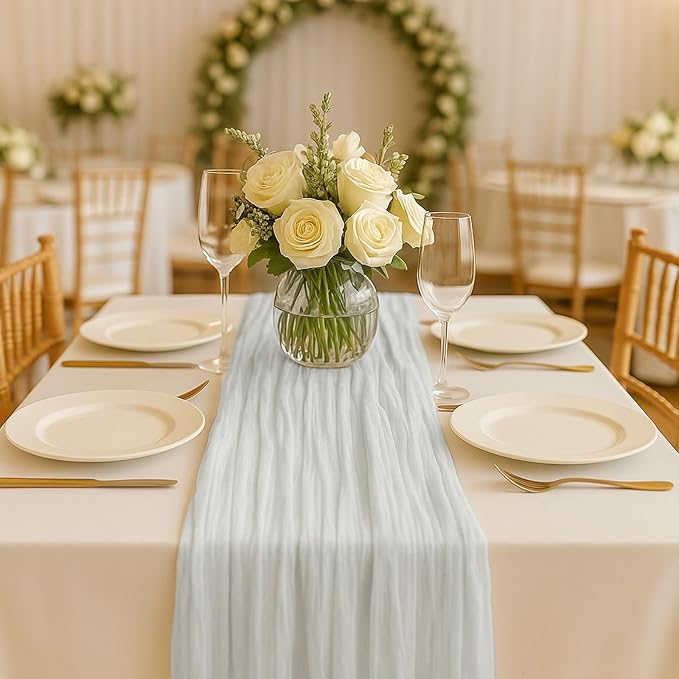10FT Ivory White Cheesecloth Table Runner 120 Inch Rustic Boho Gauze Cheese Cloth Table Runner for Wedding Baby Shower Bridal Shower Birthday Party Home Decorations