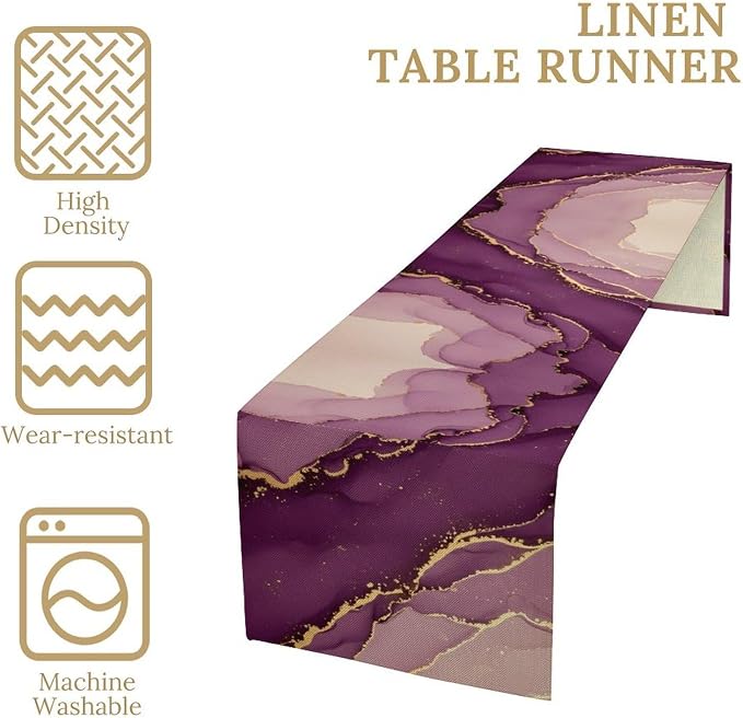 Purple Table Runner, Gradient Lavender Gold Textured Ink Painting Table Runner for Kitchen Dining Cafe Party Wedding Decor, 13x108 Inch
