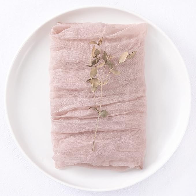 DeZerlor 12 Pack Pink Cheesecloth Napkins Summer Cloth Napkins Set of 12 Dinner Napkins Bulk Bulk 21x21 Inches for Wedding Bridal Shower Baby Shower Parties