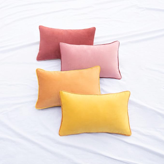 MONDAY MOOSE Decorative Throw Pillow Covers Cushion Cases, Set of 4 Soft Velvet Modern Double-Sided Designs, Mix and Match for Home Decor, Pillow Inserts Not Included (12x20 inch, Yellow/Pink)