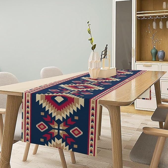 Aztec Southwest Table Runner,Ethnic Style Design Fabric Pattern Geometric Table Runners Decor for Garden Farmhouse Wedding Party Holiday Dinner Home 13x120 Inch