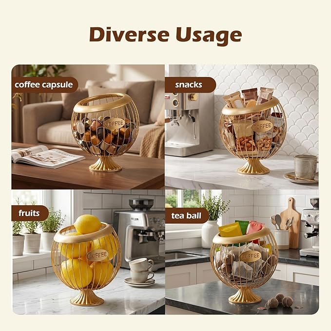SpaceTime Coffee Pod Holder with Slanted Wide-Open Design,Large Capacity Metal Iron Coffee Capsule Organizer for Countertop,Coffee Pod Basket for Standard Coffee Pods Fruit Snack Storage (Black)