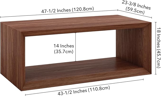 Henn&Hart 48" Rectangular Wood Coffee Table with Open Storage Shelf for Living Room, Family Room, or Office, Medium Walnut