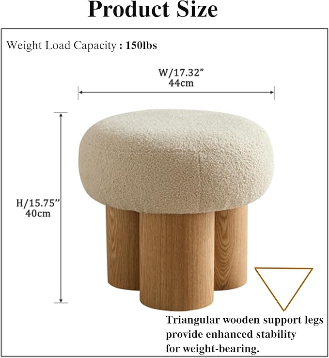 16.54" Mushroom Ottoman Footstool, Boucle Ottoman, Teddy Fabric Foot Rest with Non-Skid Legs Sofa Stool for Living Room,Bedroom or Outdoor.(Greige)