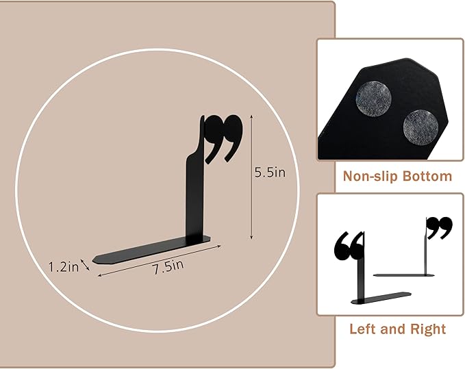 Bookends Decorative Unique Novelty Book Ends for Kids Books - Unique Bookends Decorative Metal Quotation Mark Design Bookshelf Decor, Bookish Decor for Shelves and Book Lovers Gift Ideas