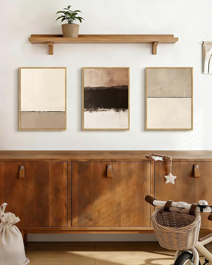 PHOPAGO Neutral Abstract Framed Wall Art Minimalist Beige Gray Pastel Wall Decor Modern Watercolor Art Paints for Kitchen Living Room - 11x14in Natural Framed