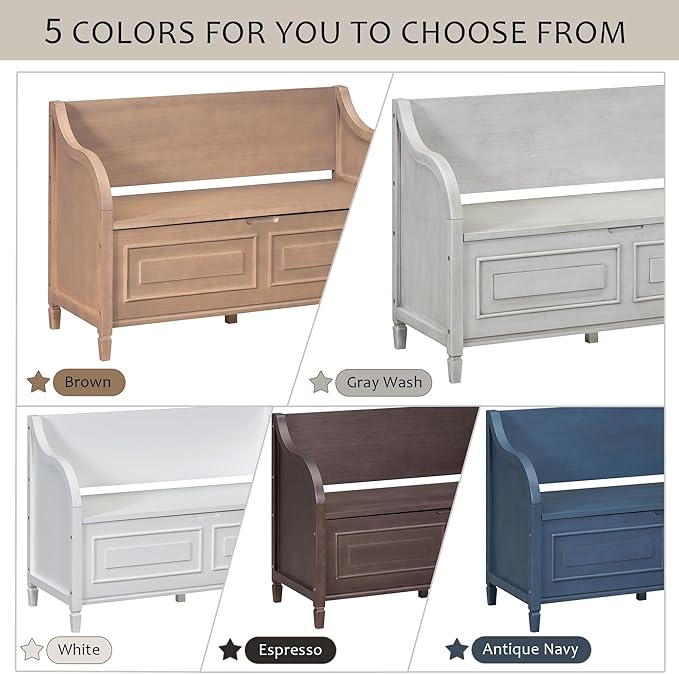 Bellemave Storage Bench with Safety Hinge Wooden Entryway Benches with Shoe Cabinets Under Seat Multifunctional Storage Bench for Entryway, Foyer or a Mudroom (White + Beige)