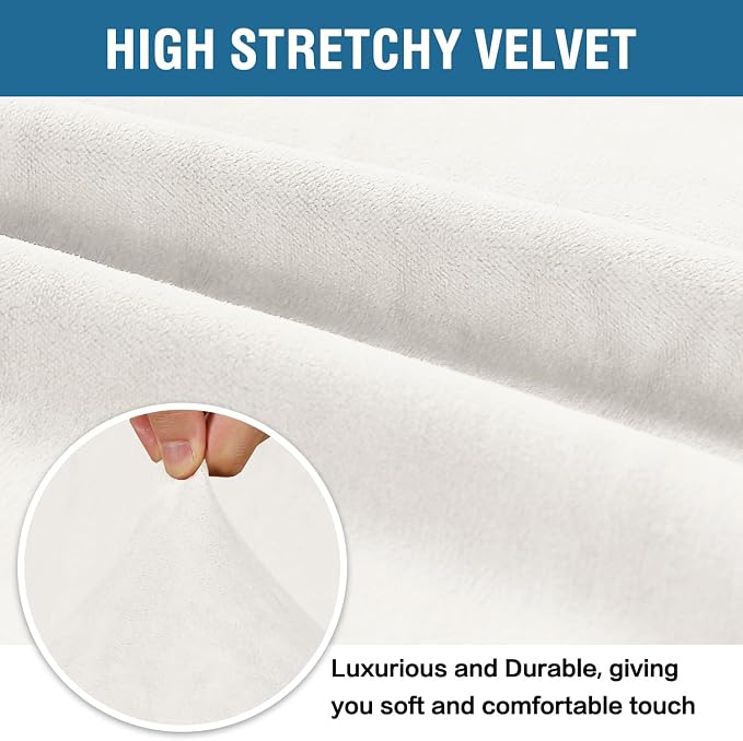 H.VERSAILTEX Velvet Stretch Sectional Couch Covers 3 Pieces Sofa Seat Cushion Covers L Shape Separate Cushion Couch Cover for Left/Right Sectional Couch(Large Sofa 2 Seater + 1 Chaise,Porcelain White)