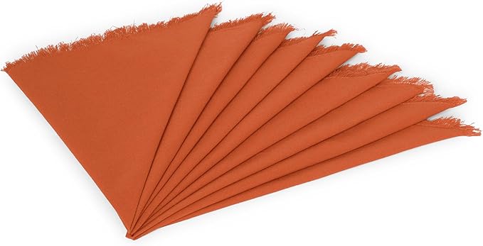 Lightnpro Cotton Napkins Set of 12, Beautiful Handmade Fringe Dinner Cloth Napkins, Washable and Reusable for Dining, Parties, Weddings, Holiday & Everyday Use - 18x18 Inch Rust Color