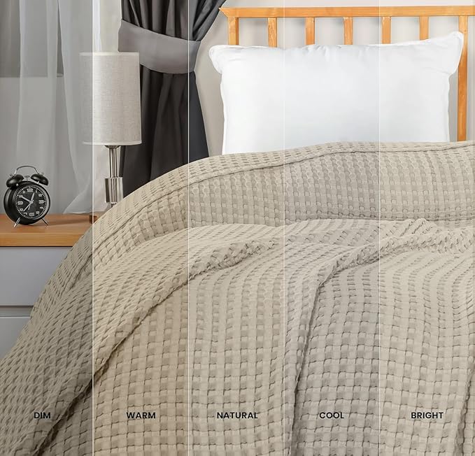 Utopia Bedding 100% Cotton Waffle Weave Blanket Twin Size for Bed - Lightweight, Breathable Summer Blankets for Couch Sofa Soft and Cozy, Gift for Mother’s Day Home Decor (Khaki, 90x72 Inch)