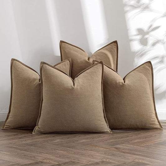 MIULEE Khaki Linen Pillow Covers Pack of 4 Decorative Natural Solid Throw Pillow Covers Soft Accent Boho Farmhouse Couch Pillowcases Modern Spring Home Decors for Living Room Bed Sofa 18x18 Inch