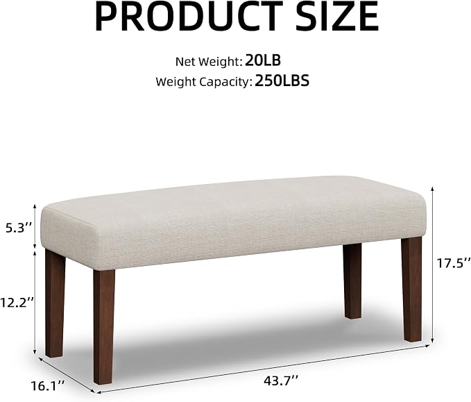 FAGAGA 44" Bedroom Bench, Fabric End of Bed Bench, Entryway Benches, Upholstered Ottoman Bench with Wood Legs for Kitchen, Indoor, Living Room and Hallway (Beige)