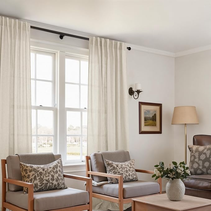Tan Beige Rustic Curtains 42x84 Inches Long for Living Room 2 Panels Set Sheer Natural Flax Faux Linen Polyester Blended Thick Burlap Farmhouse Look Primitive Country Curtains for Bedroom Decor