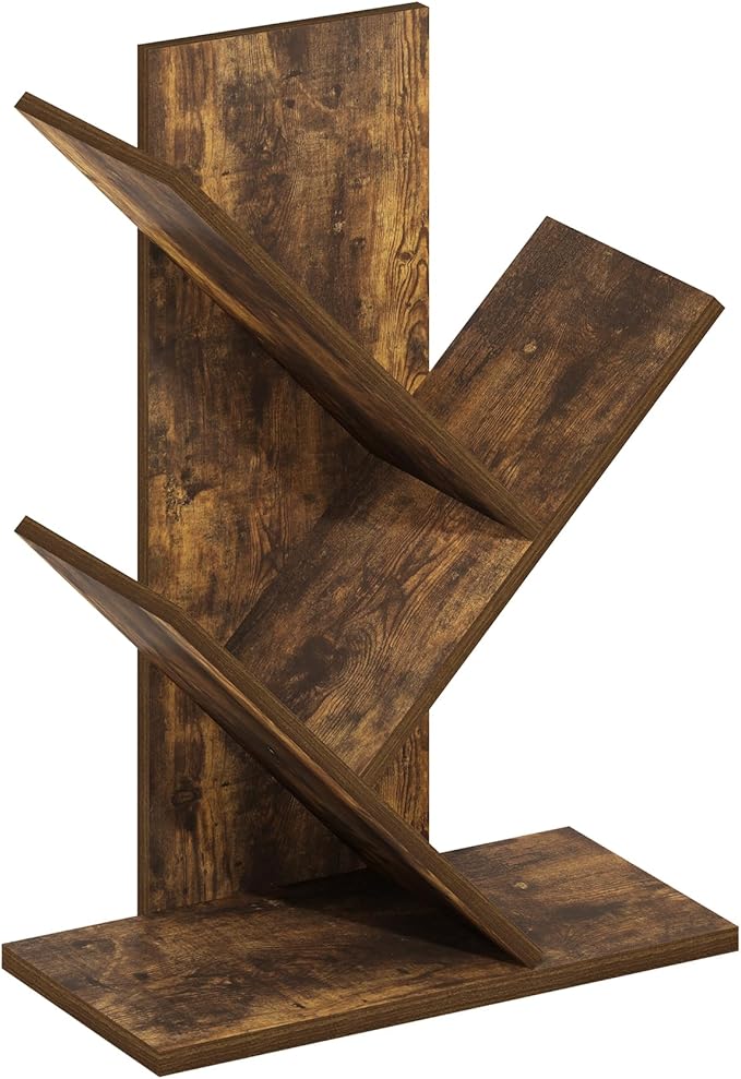 Furinno Tree Book Shelf, 3-Tier Bookshelf with Angled Open Shelf, Tree Bookcase for Room Decor, 8.4 x 15.7 x 21.3, for Organization and Storage, for Living Room, Bedroom, Home Office, Amber Pine | Furinno, Tree Bookshelf, 3-Tier, Floor Standing, Tree B...