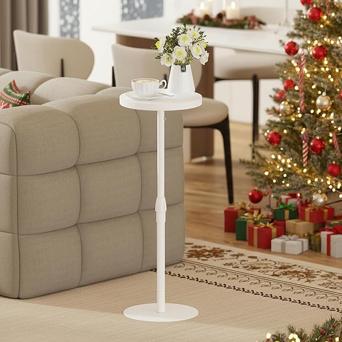 TUTOTAK Tall Round Side Table, Small End Table, Set of 2, Drink Table, Pedestal Side Table, livingroom, White TB01BW0962
