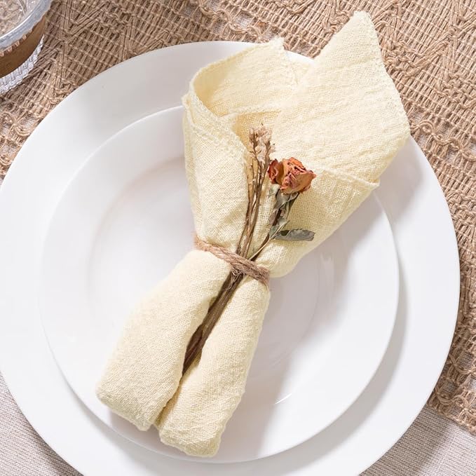 MLMW Beige Cream Napkins Cloth Set of 6 Linen Spring Summer Napkins Cloth Bulk Washable Table Napkins 16.5"×16.5" for Wedding Party Baby Bridal Shower Birthday Table Decorations