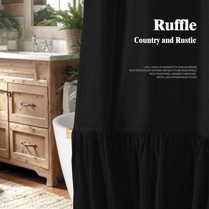 Farmhouse Shower Curtain with Ruffle Hem Linen Cream Shower Curtains for Bathroom Country Vintage Rustic Natural Fabric, 72" W x 84" L