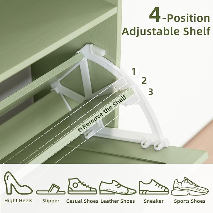 RWYHG Shoe Cabinet Storage for Entryway with 2 Flip Drawers Open Storage Layer Rack Narrow Organizer Slim Hidden Wood Shoe Cabinet Furniture Green