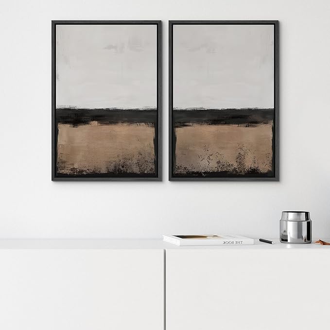 SIGNWIN Framed Canvas Print Wall Art Abstract Landscape Neutral Tones with Horizon Line Illustrations Modern Art Decorative Contemporary for Living Room, Bedroom, Office - 16"x24"x2 Black