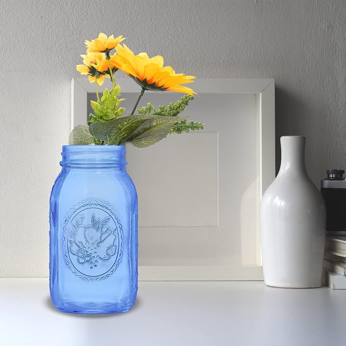 eleganttime Regular Mouth Mason Jars 32 oz,6 Pack Blue Glass Colored Canning Jars with Airtight Lids for Canning,Pickling,Storage,DIY Crafts & Décor