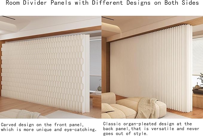 Double Sided Room Divider, Folding Privacy Screen with 2 Different Patterns, Retractable Decorative Paper Partition Wall for Salon Home Studio Office Rest Area