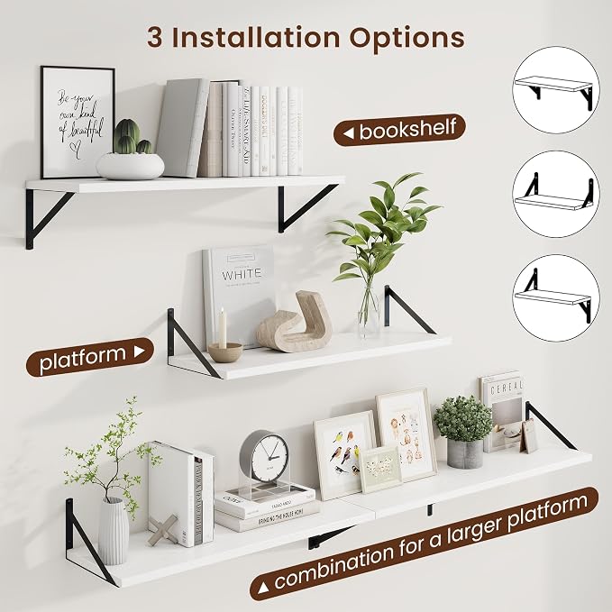 Axeman 30 Inch Floating Shelves | 10 Inch Deep White Wall Shelves Set of 2 | 30" W x 10" D White Wood Floating Shelves for Living Room Bathroom Kitchen