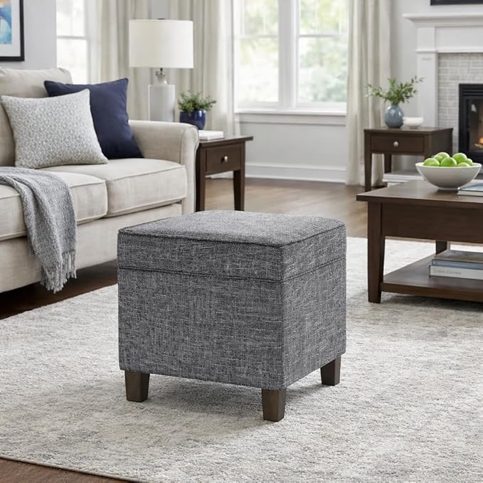 Homepop Classic Square Storage Ottoman with Lift Off Lid | Ottoman with Storage for Living Room & Bedroom, Slate Grey