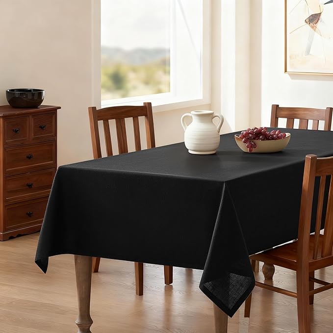 Black Rectangle Tablecloth 55 x 102 Inch Linen Table Cloth for 6 Foot Rectangle Table Wrinkle Resistant Washable Fabric Cloth Tablecloth for Buffet Holiday Party Dinner Wedding