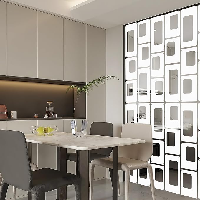 ANMINY 36 PCS Hanging Room Divider Decorative Thick Wall Privacy Screen Panels Set Modern Geometric Pattern Hollow Out Design for Bedroom Living Dining Room Kitchen Restaurant Decor - White Color