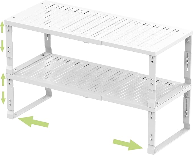 Jojocross Adjustable Expanable Stackable Spice Rack Shelf Pantry Storage Organizer for Kitchen Cabinet,Countertop,Bathroom and More.Space is no Longer Limited(2Packs/White/Medium)