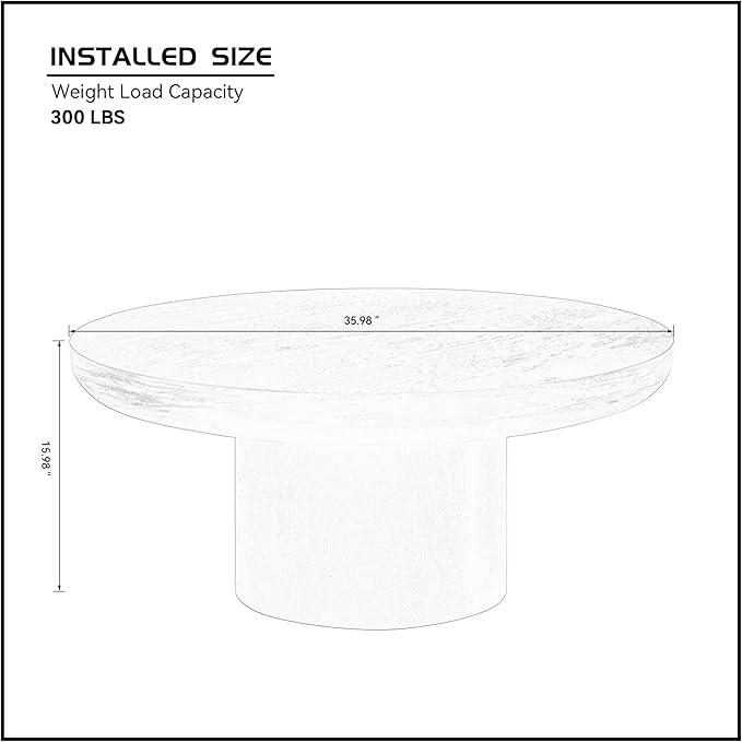 35.98'' Round Coffee Table, Circle Wood Black Coffee Table for Living Room, Modern Retro Style Pedestal Coffee Table, Easy Assembly, Black-ø35.98''