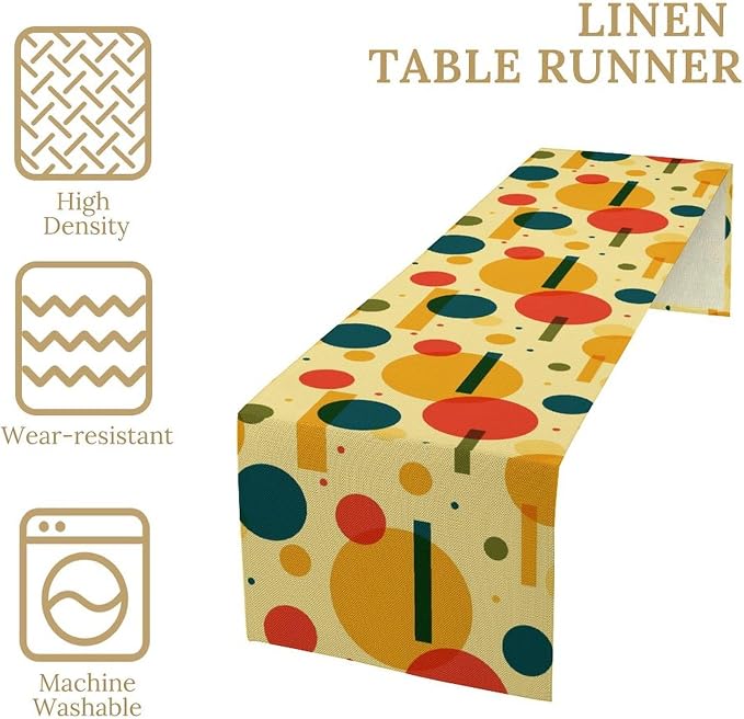 Mid Century Boho Table Runner Modern Colorful Geometric Rustic Farmhouse Dining Table Ruuner Decoration for Kitchen Dining Room 13x120in