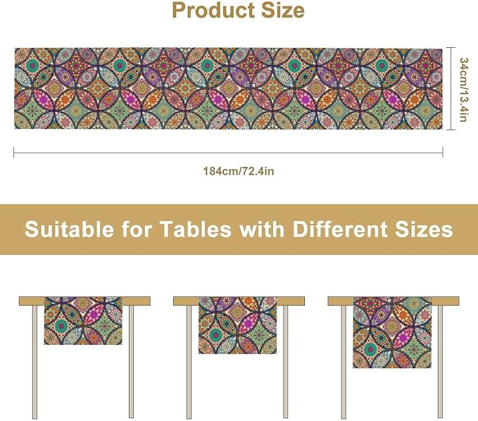Boho Table Runner Vintage Bohemian Colorful Seasonal Table Runners for Party Kitchen Dining Coffee Bohemian Table Bedroom Dressers Indoor Outdoor Table Runner, 13x36 Inch