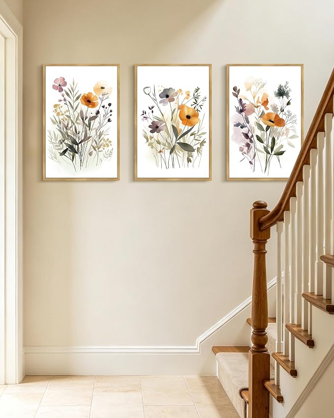 PHOPAGO Flower Wall Decor 16x24in Colorful Floral Wall Hanging Decor Botanical Pictures Framed Wall Art - Natural Framed
