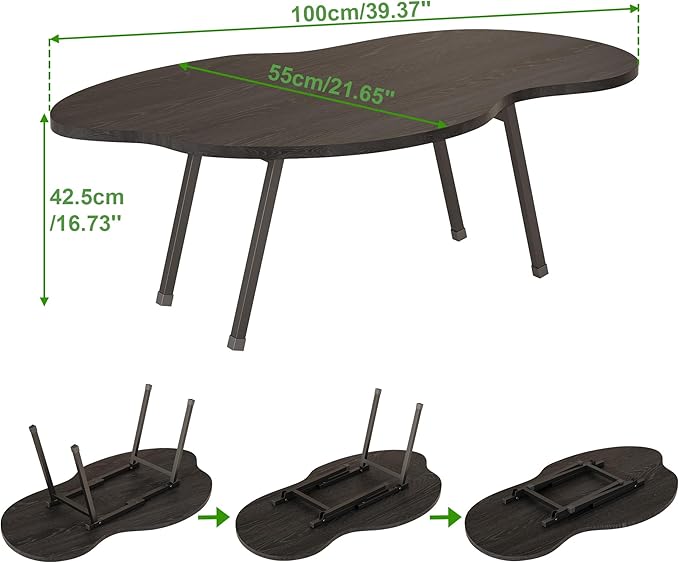 Foldable Coffee Table,Mid Century Modern Coffee Table Living Room Tables,Cloud Shape Irregular Center Table,Portable Folding Table for Small Spaces,Living Room,Bedroom,Entryway,Easy Assembly,Black