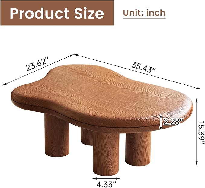 Guyii Cloud-Shaped Coffee Table, Modern Sofa Table with 4 Legs, Walnut Finish Center Table, Small Irregular Tea Table for Living Room, Bedroom, Easy Assembly