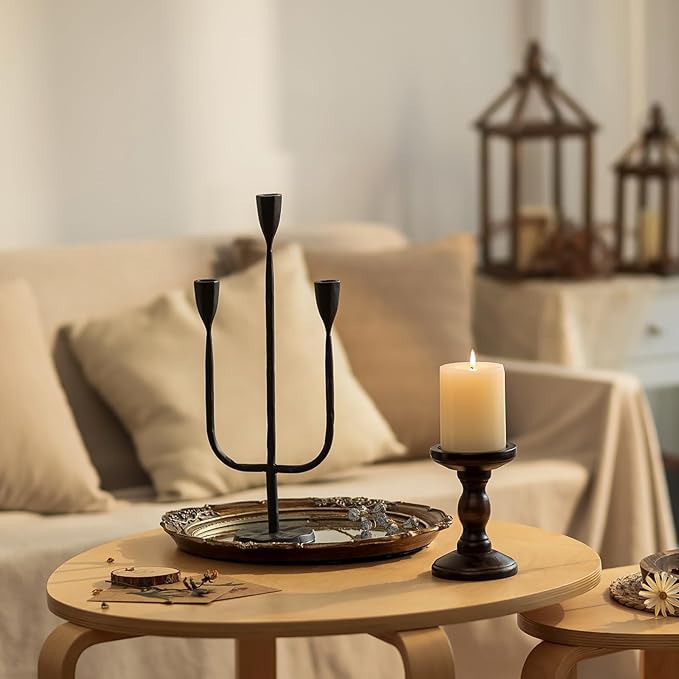 Romadedi Candelabra Balck Candlestick Holders: Taper Candle Holders Metal Tall Vintage Candle Holders Christmas Iron for Table Centerpiece Antique Decor Fireplace Decorative Mantle