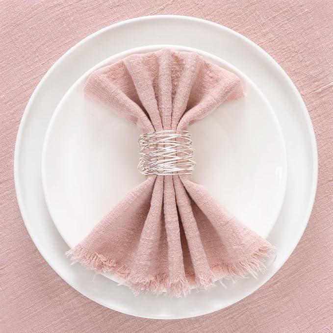 Socomi Set of 6 Linen Napkins Dusty Rose Easter Spring Cloth Napkins Washable Cotton Dinner Napkins Fringe 17"x17" for Wedding Party Bridal Baby Shower Birthday Table Decorations