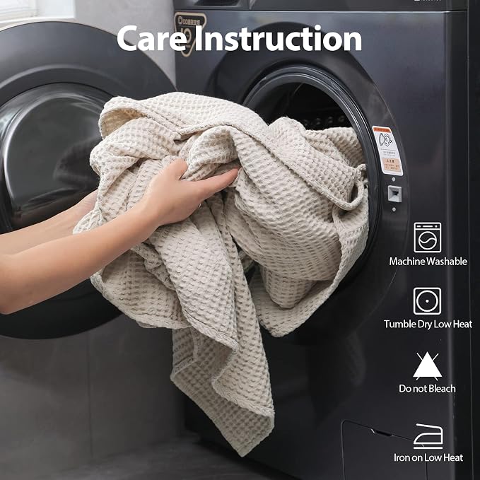 100% Cotton Waffle Blanket (Khaki - Twin Size - 66 * 90''), Pre-Washed and Anti-Shrinkage Soft Lightweight Bed & Couch Blanket, 380 GSM Waffle Weave Throw Blanket for All Seasons